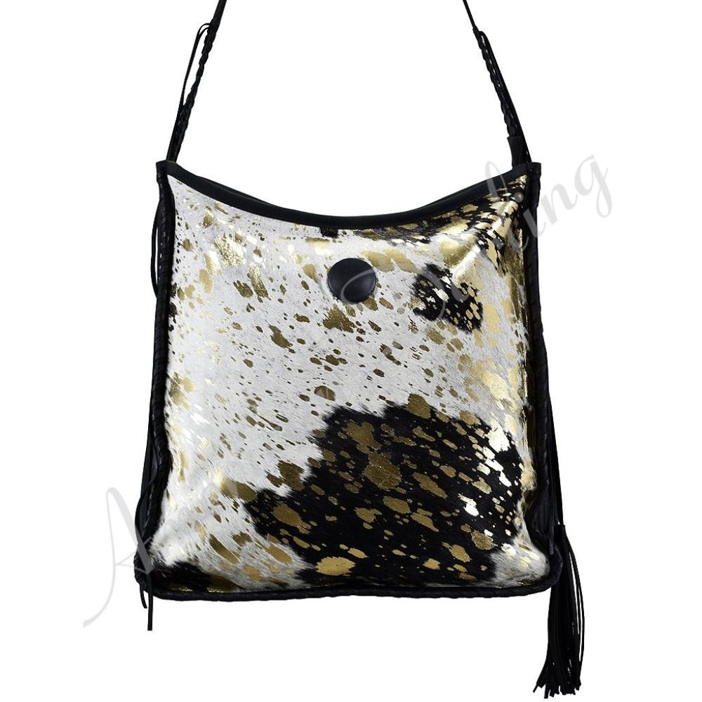 American Darling Black Cow Hide On Acid Wash Purse